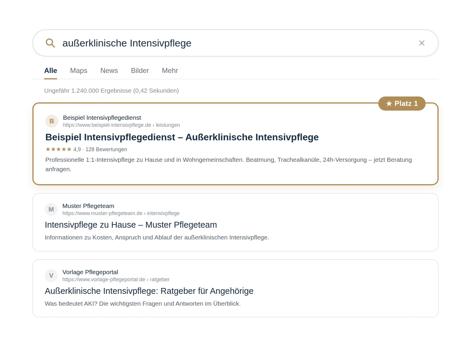 SEO für einen Intensivpflegedienst – Darstellung in den Google-Suchergebnissen